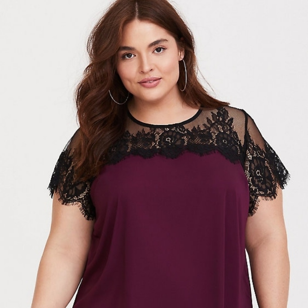 Torrid Lace Inset Satin Blouse